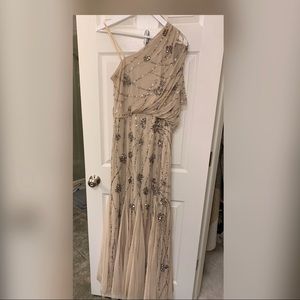 Adrianna Papell One Shoulder Beaded Gown in Nude
